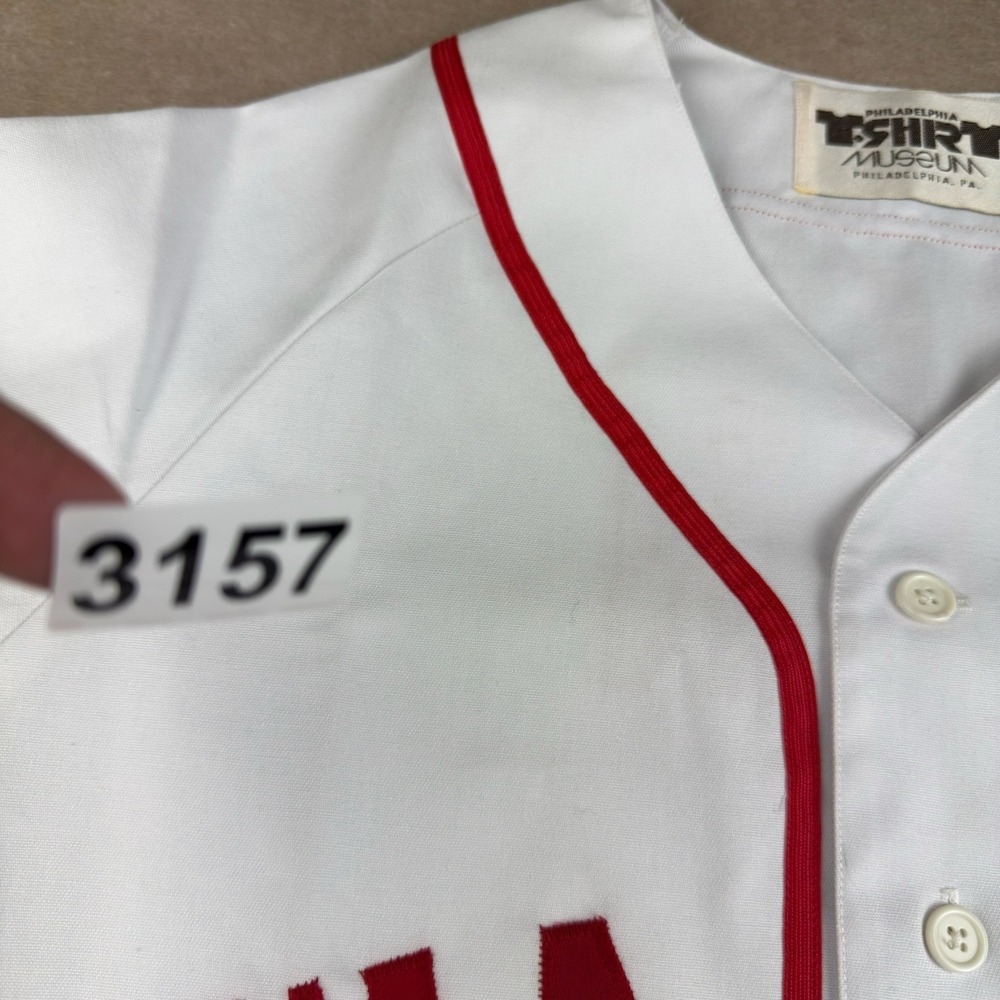 TShirt Museum USA Baseball Jersey Men's M TWA East Flinn #1 White Red Cotton - Picture 14 of 14